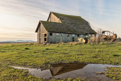 Barn Sunset with Reflection